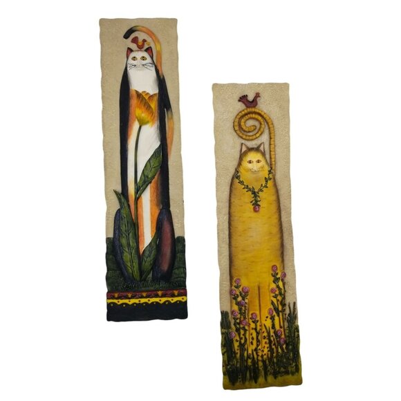 Vintage E. Smithson 3D Cat Wall Plaques - Whimsical Folk Art Decor Set of 2 - Picture 9 of 9